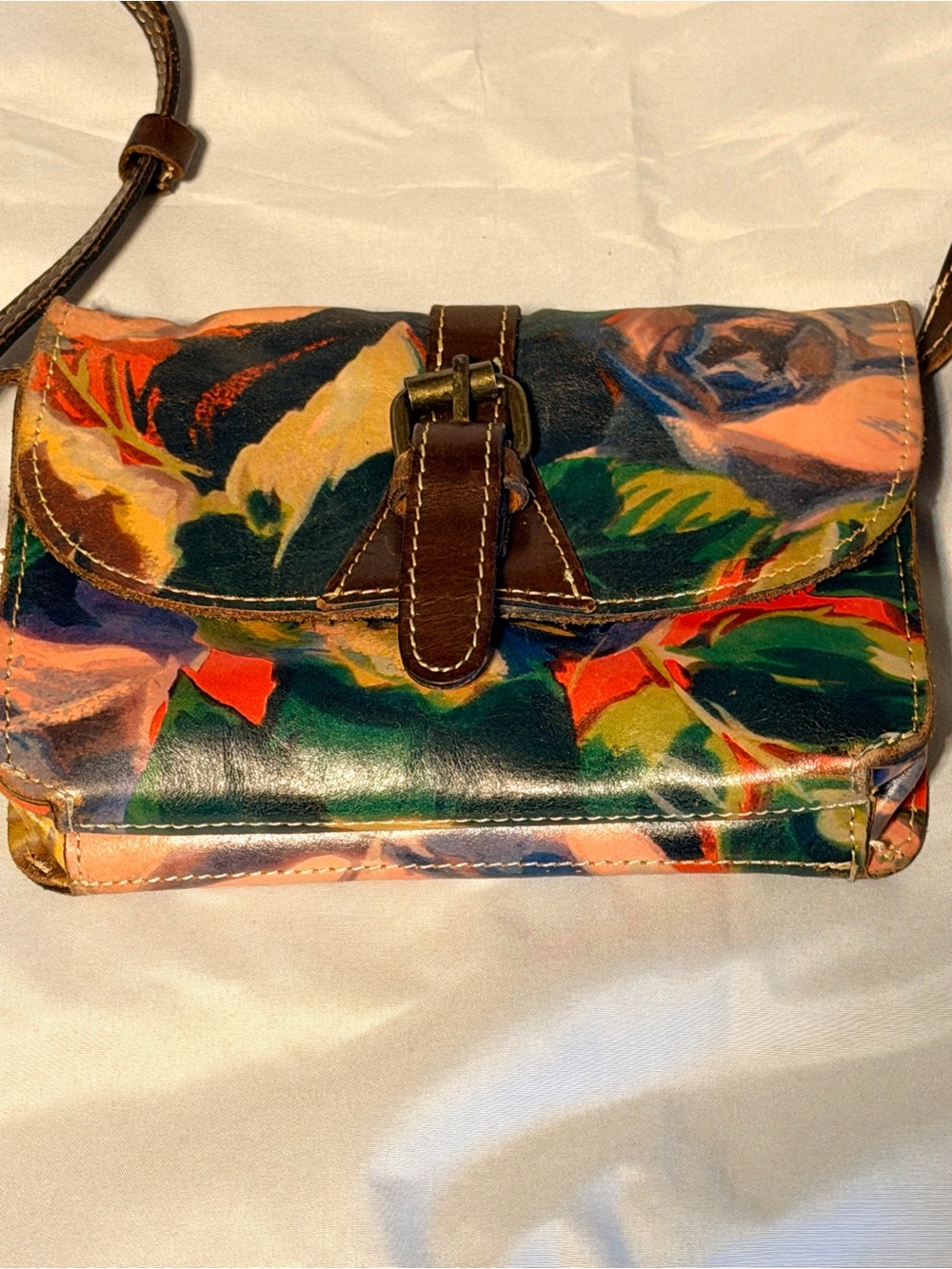 Patricia Nash Floral Leather Crossbody Bag | Multicolor‎ Painted Print | - Picture 4 of 11
